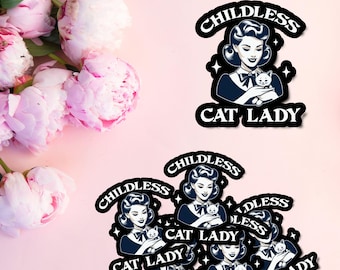 Childless Cat Lady Sticker - Retro Vintage Cat Lady Design – Perfect for Cat Lovers, Laptops, Water Bottles, or Fun Gift Ideas