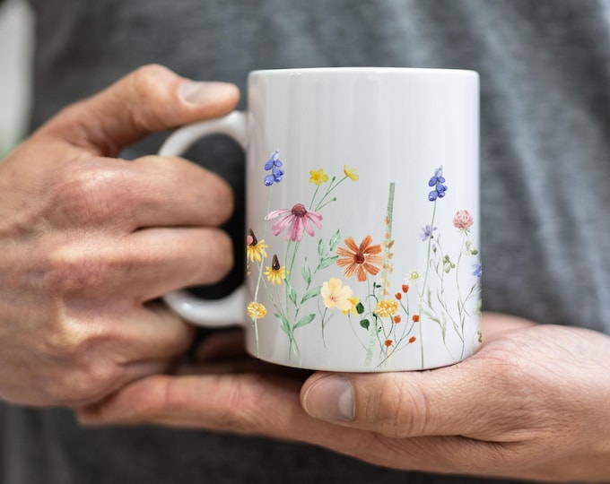 Fine Line Wildflower Garden Coffee Mug - Floral Coffee Mug - Nature-Inspired Mug - Cottagecore Gift - Ceramic Mug for Tea Lovers