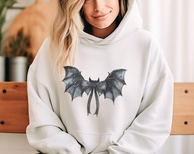 Gothic Coquette Bat Hoodie - Elegant Spooky Season Hoodie - Fall Sweatshirt - Halloween Aesthetic - Cozy Gothic Hoodie - Spooky Season
