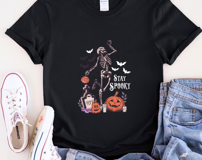 Cute Skeleton Halloween Shirt, Pumpkin Halloween shirt, Pumpkin Shirt, Fall shirt, Spooky Season T-Shirt, Fall Shirts for WomenSkeleton 11