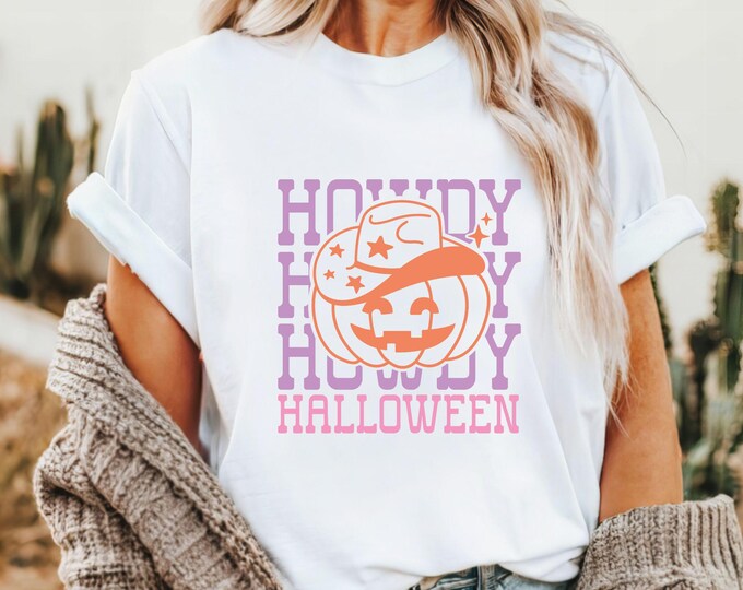 Howdy Halloween - Cute Pumpkin Cowboy Tee - Fall T-Shirt - Spooky Season Shirt - Fall Vibes - Spooky Aesthetic