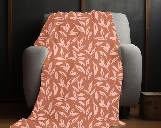 Terracotta and Floral Fall Blanket - Boho Throw Blanket - Nature-Inspired Home Decor - Autumn Throw Blanket