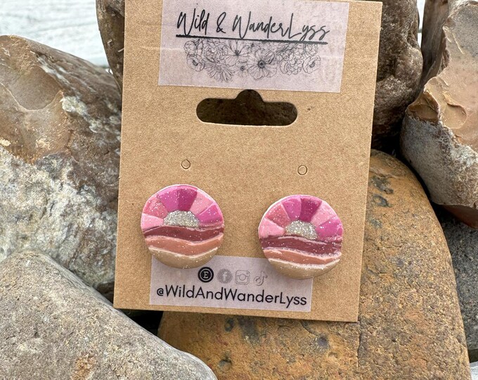 Pink Desert Sunset Studs | Handmade Polymer Clay