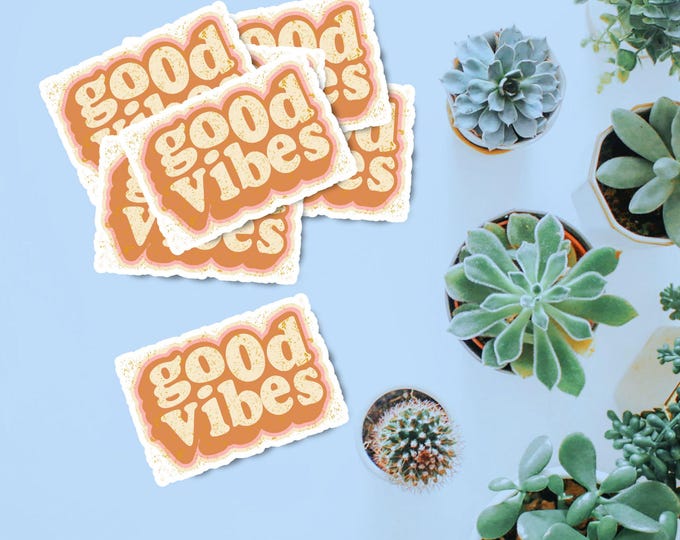 Good Vibes Retro Sticker - Good Vibes Vinyl Sticker - Boho Aesthetic Sticker - Laptop, Water Bottle, or Journal Decor