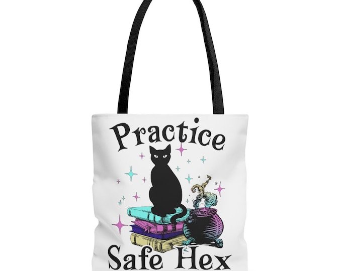 Practice Safe Hex - Cute Halloween Tote Bag - Funny Halloween Tote - Spooky Season - Fall Vibes - Halloween Cat - Fall Tote Bag