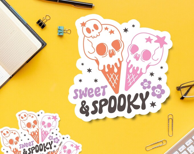 Sweet and Spooky - Cute Skeleton Halloween Sticker - Fall Sticker - Spooky Season Decal - Halloween Decor - Fall VIbes - Spooky Aesthetic