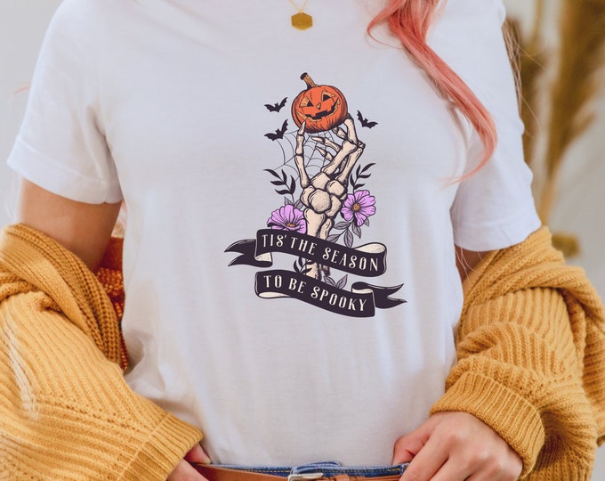 Cute Skeleton Halloween Shirt, Pumpkin Halloween shirt, Pumpkin Shirt, Fall shirt, Spooky Season T-Shirt, Fall Shirts for WomenSkeleton 5
