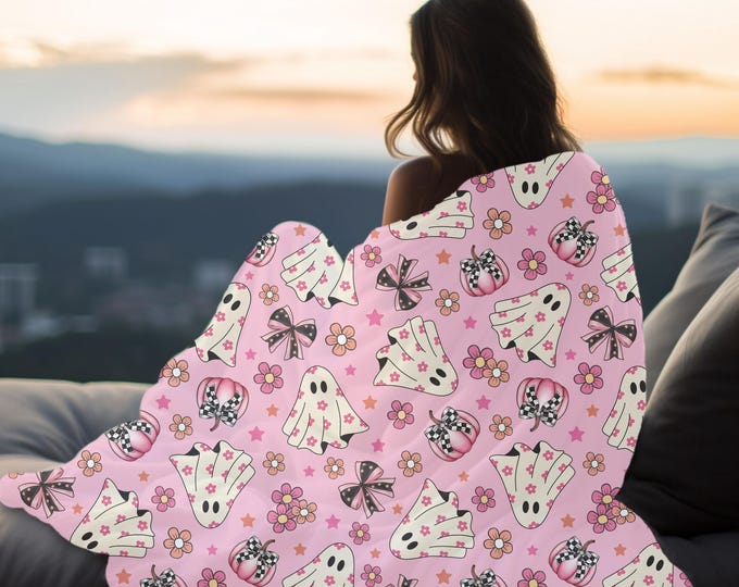 Spooky Cute Coquette Preppy Ghost Blanket - Coquette Blanket - Fall Blanket - Girly Halloween - Sofa Blanket