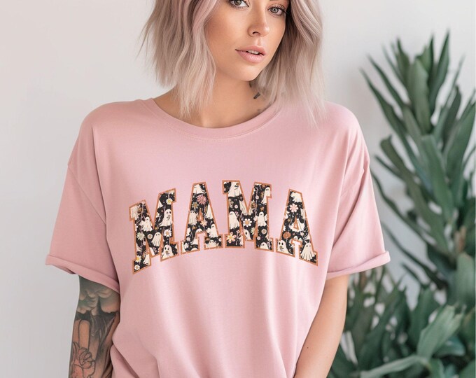 Spooky Mama Halloween T-Shirt - Ghost Floral Mama Tee - Halloween Shirt - Halloween Mom Gift - Cute Ghost Shirt - Mama Shirt