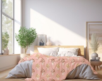 Boho Pink with Mushroom Cottagecore Throw Blanket - Cottagecore Blanket - Fall Throw Blanket - Throw Blanket Couch