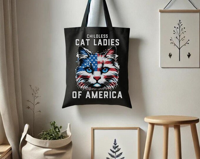 Childless Cat Ladies of America Tote Bag - Bold Feminist Bag - Fierce Cat Design - Project Bag - Farmer's Market Bag