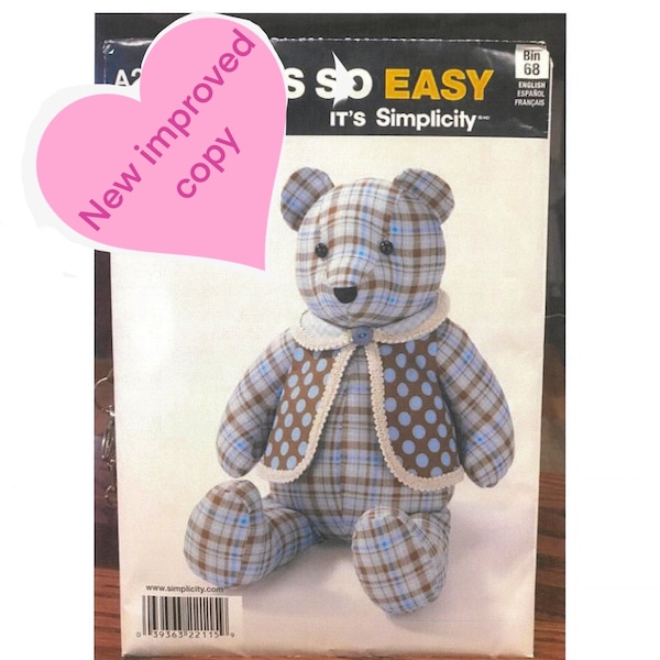 simplicity easy memory bear pdf A2115 rare pattern (UPDATED EASIER version)