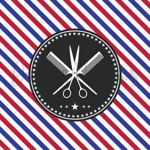 Salon de coiffure, rayures rouges, blanches et bleues, logo barbier, coupe de cheveux, papier peint pour verre 20 oz, fichier PNG numérique, téléchargement immédiat