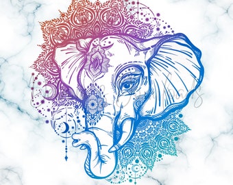 Mandala Elephant, Blue Marble, Boho Lotus, 20oz Skinny Tumbler Wrap, Digital PNG File, Instant Download