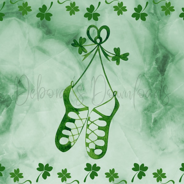 Irish Ballet Slippers, Clover Girl, Dancer, 20oz Skinny Tumbler Wrap, Instant Download, Digital PNG File