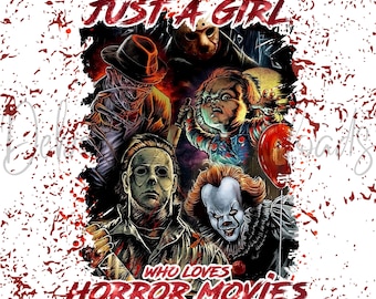 Just A Girl Who Loves Horror Movies, Blood Splatter Film, Horror Lover, 20oz Skinny Tumbler, Digital PNG File, Instant Download