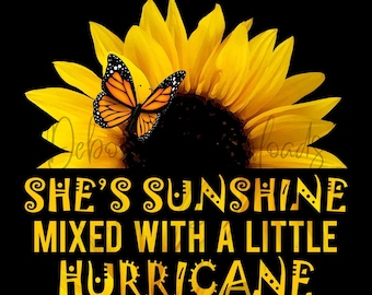 She&#39;s Sunshine Mixed With A Little Hurricane, Sunflower Tumbler, 20oz Skinny Tumbler Wrap, Digital PNG File, Instant Download