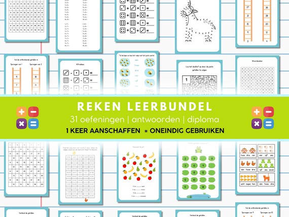 Rekenbundel met 31 Werkbladen | Printbaar PDF-boekje  | Voor ouders, juffen en meesters | Basisschool