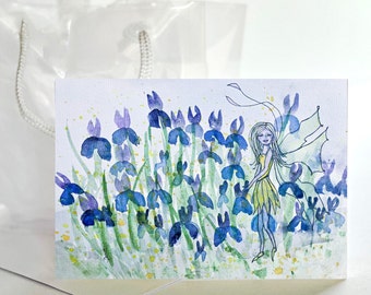 Iris Fairy Note Card - Fairy in Watercolors - Blank Note Card or Gift Card