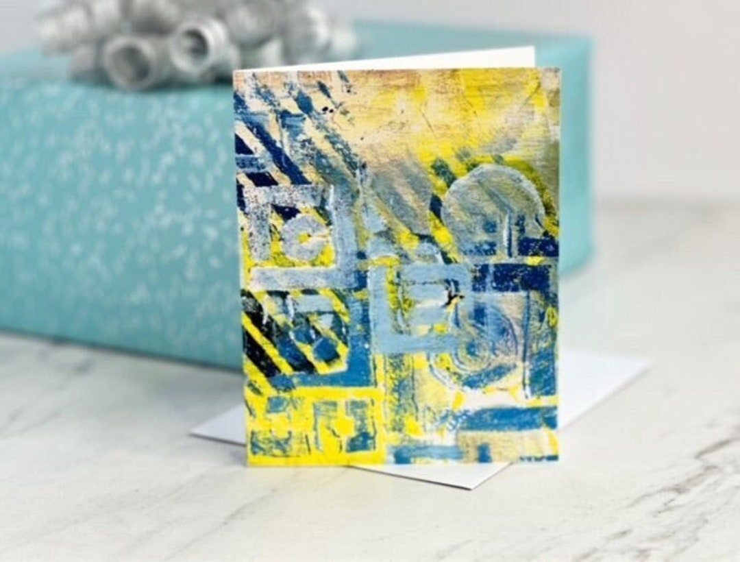 Navy and Yellow Note Card Abstract A2 Blank Note Card Etsy