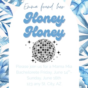 de miel de miel faire-part de mariage | Thème Maman Mia | Invitation fête disco imprimable