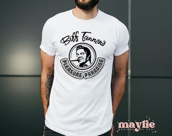 Camiseta Biff Tannen de alta qualidade | Biff Tannen&#39;s Pleasure Paradise | Camiseta de filme dos anos 90 | De volta para o futuro | De volta para os anos 80 |