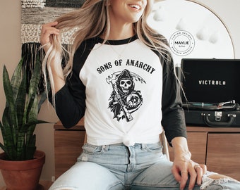 Camiseta Raglan Sons of anarchy, Inspired SONS, Unissex, Men of Mayhem, Camiseta Jack Teller