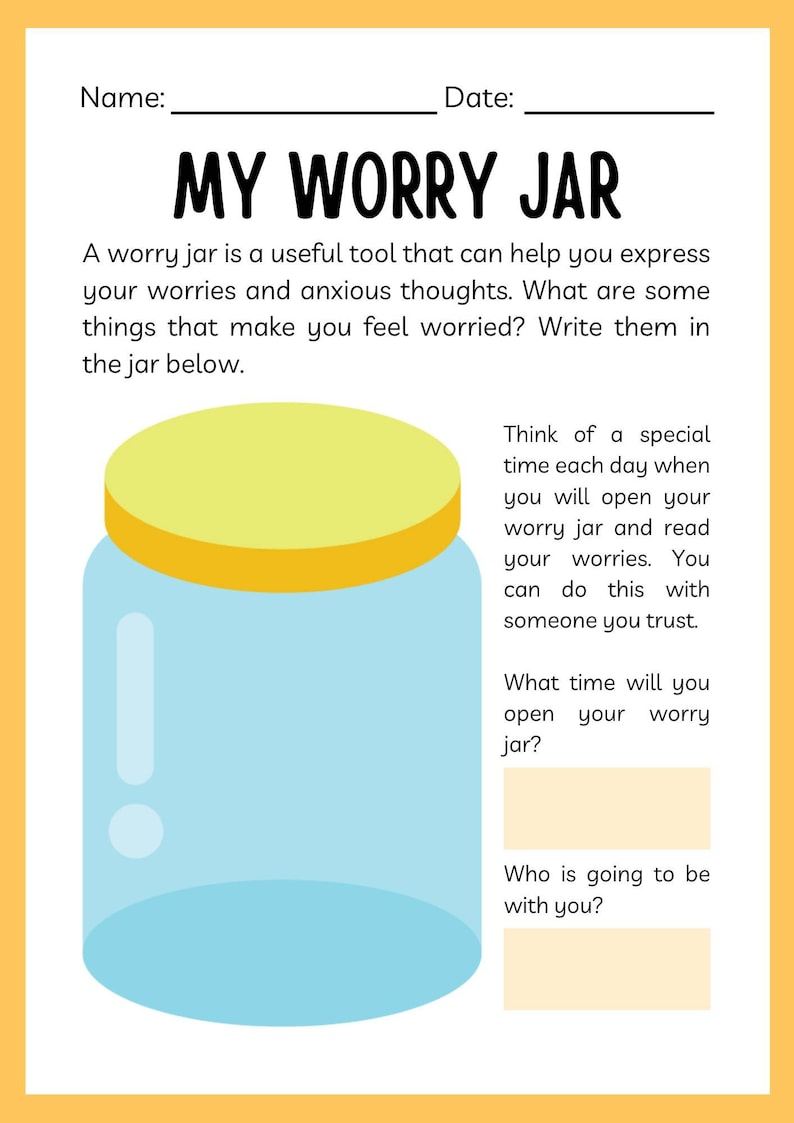 WORRY Jar Printable Worksheetworry Jar Fillable Worksheet Kids Etsy WORRY Jar Printable Worksheetworry Jar Fillable Worksheet Kids Etsy