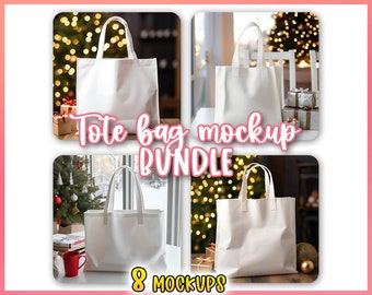 Christmas Tote Bag Mockup Bundle | Tote Bag Mock up | Tote Bags Mockups
