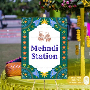 Green Mehndi Station Sign | Indian Wedding Sign | Mehndi Night Sign | Hindu Wedding Sign | Wedding Signs | 18x24 Digital Download Sign