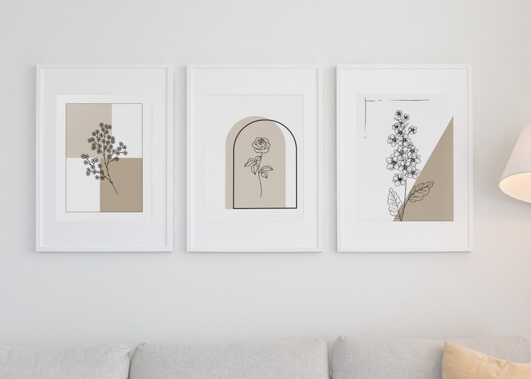Neutral Flower Line Art Prints: Botanical Wall Decor (digital Download ...