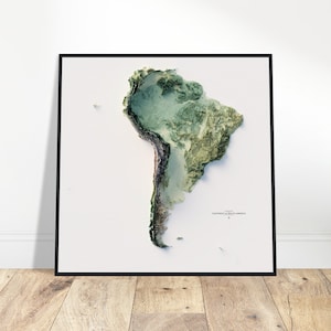 Carte de l'altitude de l'Amérique du Sud - Art du relief topographique minimaliste, décoration murale pour la maison et le bureau, cadeau pour les amateurs de géographie