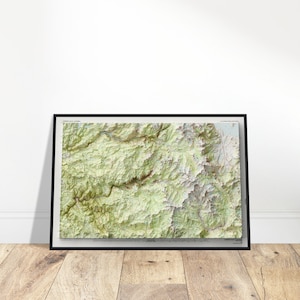 Carte topographique de la vallée de Yosemite - impression d'art mural en relief de Californie vintage, décor de cartographie historique pour la maison et le bureau
