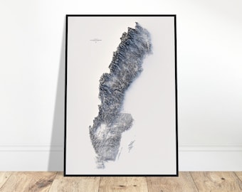 Sweden Elevation Map - Striking Topographical Relief Wall Art, Archival Paper for Home/Office, Perfect Gift