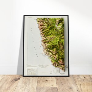 Carte de Point Sur California, impression en relief d'art mural, détail de l'élévation, décoration vintage pour la maison et le bureau, art de la topographie