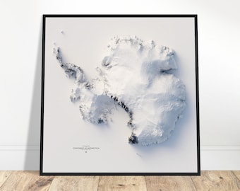 Antarctica Elevation Map - Shaded Relief Art Print, Unique Wall Decor for Home or Office, Gift for Geography Enthusiasts