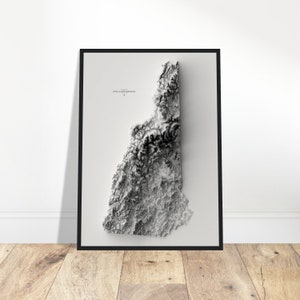 New Hampshire Elevation Map, Wall Art Topographic Print, Cartography Art, Vintage Décor for Home/Office, Explorers Gift