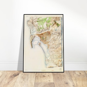 Kaart San Diego, Californië - topografische afdruk - vintage reliëfkunstwerk, wanddecoratie, cadeau aardrijkskundeliefhebber