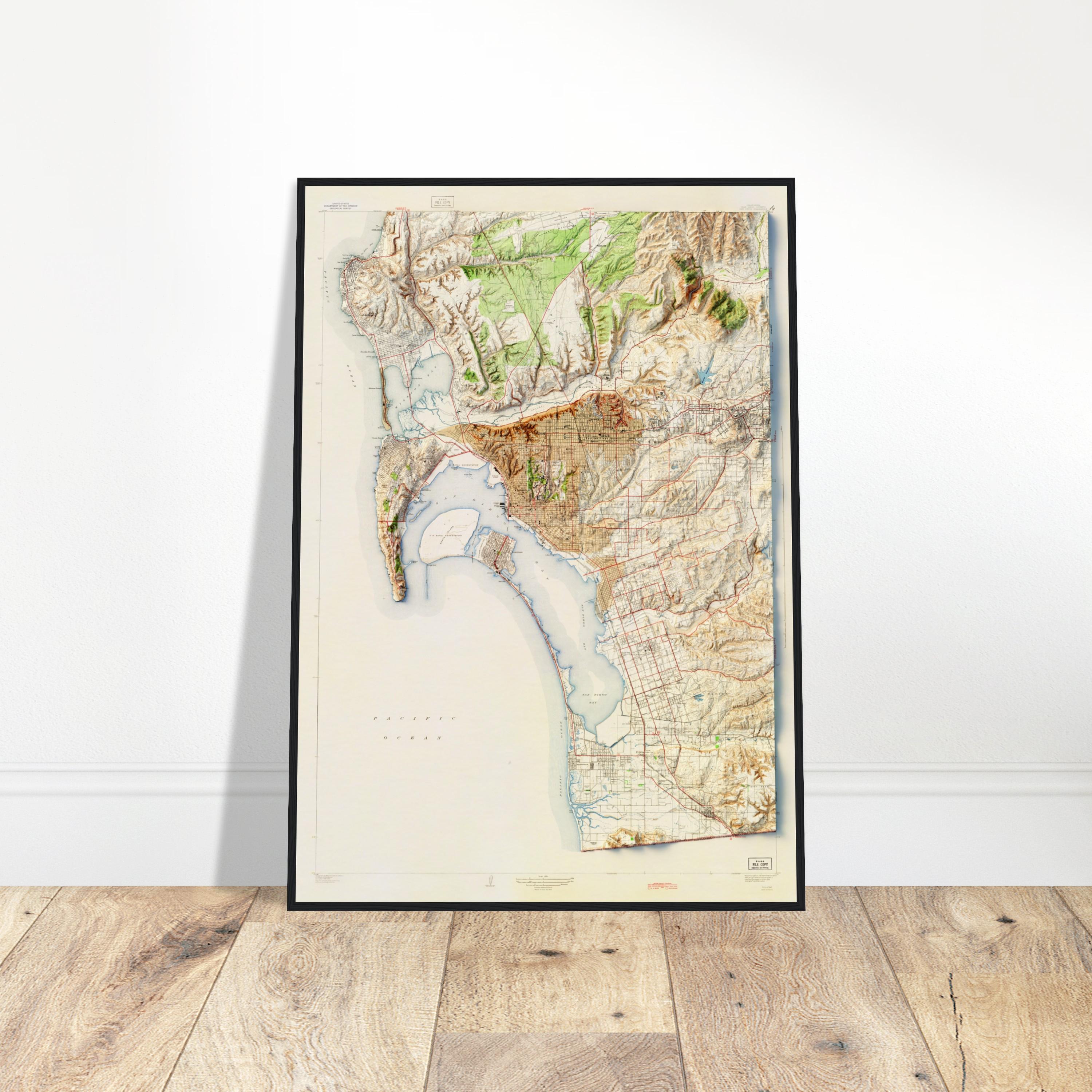 サンディエゴ カリフォルニア地図 – ヴィンテージ地形図レリーフ