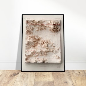 Kaart Joshua Tree National Park, Californië Wall Art Print, detail reliëf reliëf, vintage decor, topografiekunst