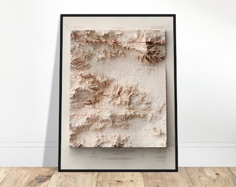 Joshua Tree National Park Map, California Wall Art Print, Elevation Relief Detail, Vintage Décor, Topography Art