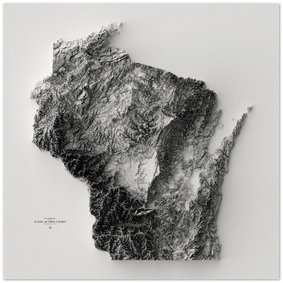 Wisconsin Elevation Map Etsy