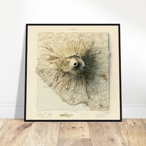 Impression de carte topographique en relief du mont Vésuve - Décoration d'intérieur pour les explorateurs - Cadeau pour les amateurs d'histoire et de géographie