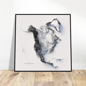 North America Elevation Map - Minimalist Topographical Relief Art, Home/Office Wall Decor, Geography & Cartography Gift