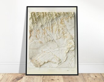 Santa Monica California Map – Vintage Topographic Relief Print, Coastal Elevation Map Art for Home and Office