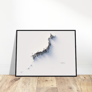 Carte des reliefs du Japon - relief topographique minimaliste, oeuvre d'art murale de qualité musée pour la maison et le bureau, cadeau pour les amateurs de géographie