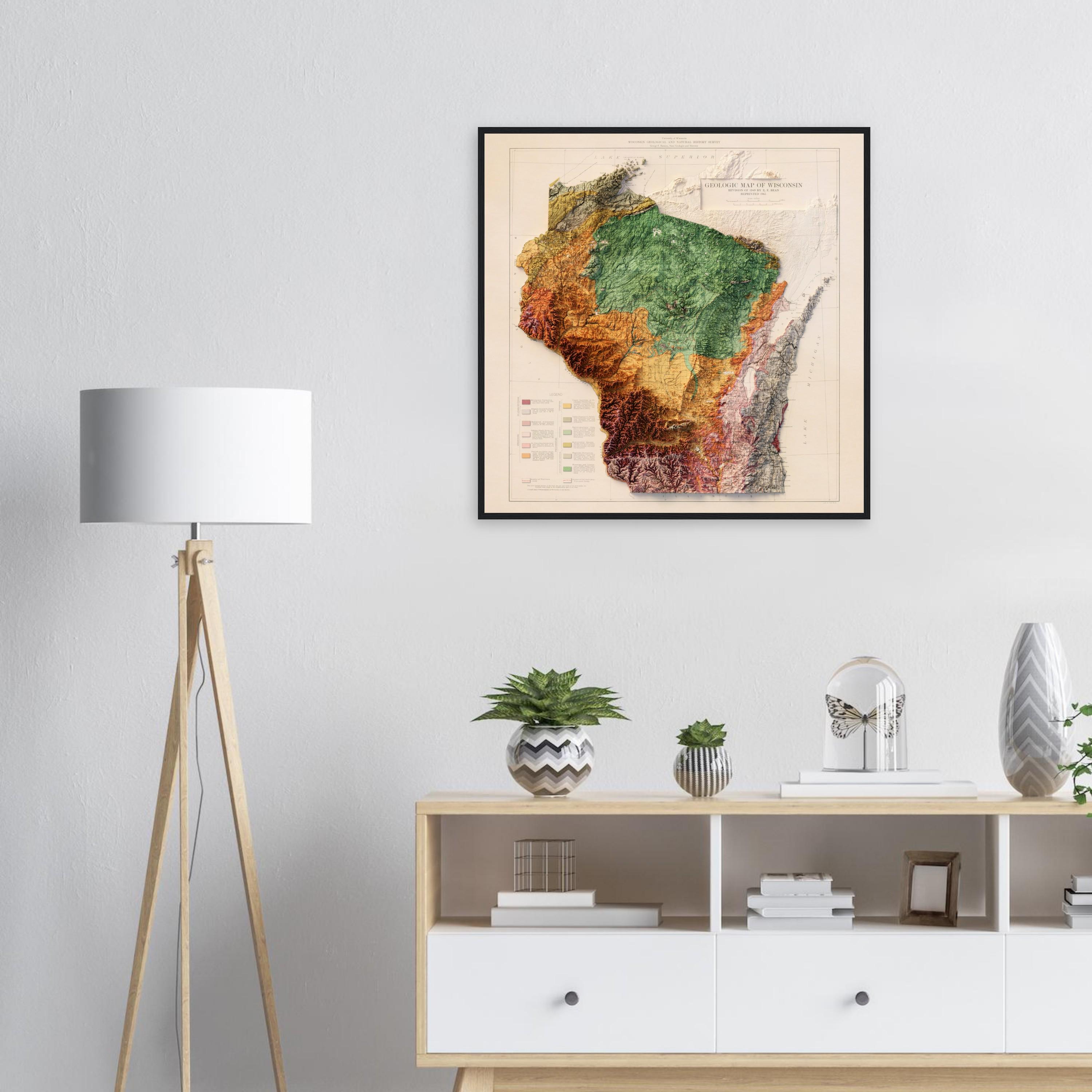Wisconsin Rocks Map Wisconsin Geology Map – Topographic Relief Map Art, Vintage Cartography ...