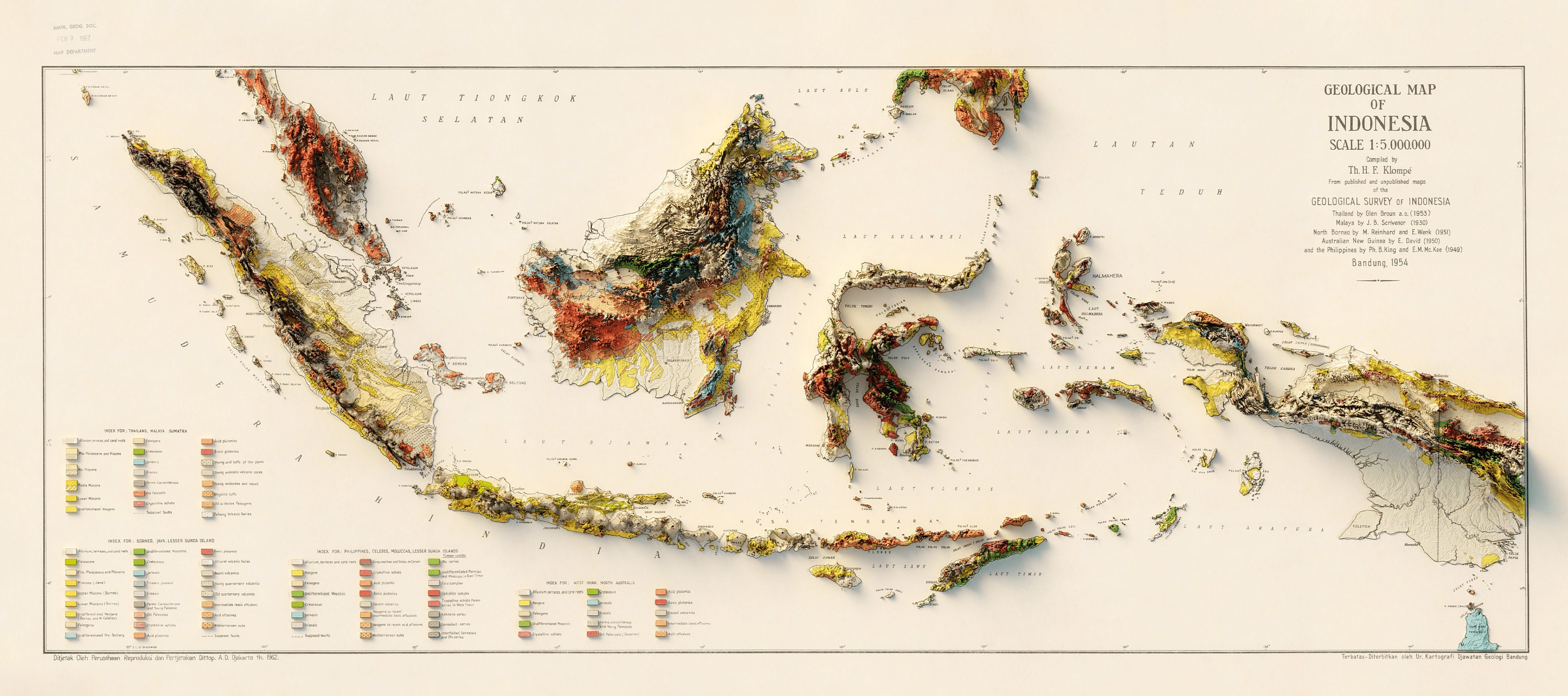 Geological Map of Indonesia – Vintage Topographic Relief Print ...
