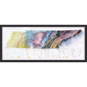 Carte géologique du Tennessee - relief topographique détaillé, décoration murale unique, cadeau pour les explorateurs et les passionnés d'histoire