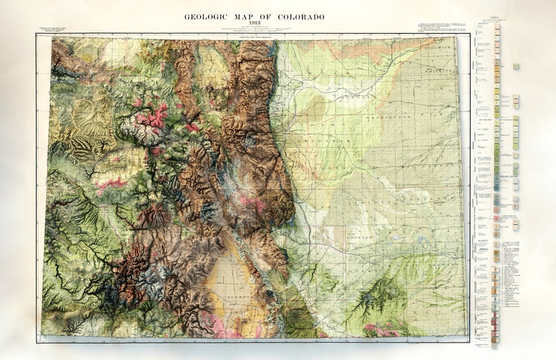 Colorado Geology Map – Topographic Relief Map Art, Vintage Cartography ...